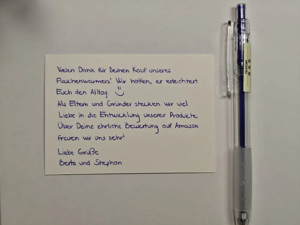 Handwritten card from a family brand